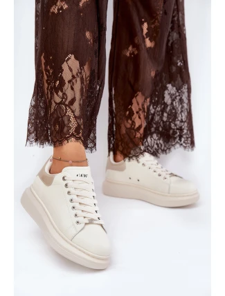 Kožené Dámské Tenisky Na Platformě Béžové GOE RR2N4004