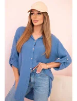 Bavlněná mušelínová košile oversize tmavě džínová
