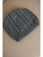 Dámská zimní čepice z vlny s copánkovým vzorem K452 tmavě šedá