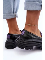 Dámské Loafersy Kožené na Plochém Podpatku Černá-Fialová Elkiza Dámské Loafersy Kožené na Plochém Podpatku Černá-Fialová Elkiza