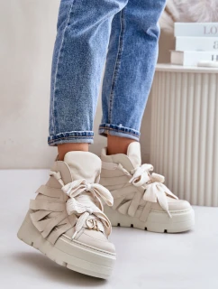 Kožené Dámské Tenisky Na Masivní Platformě Béžové CheBello 4561