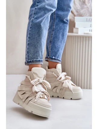 Kožené Dámské Tenisky Na Masivní Platformě Béžové CheBello 4561