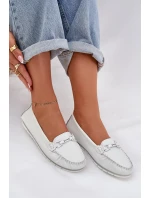 Plné Kožené Mokasíny S Dekorací S.Barski LR51-547 Bílé
