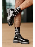 Lakované kotníkové boty s ozdobou černé Kikizelle