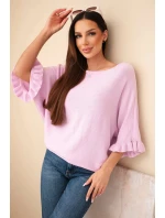 Dámský svetr typu netopýr s kulatým výstřihem jasně fialový