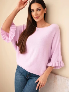 Dámský svetr typu netopýr s kulatým výstřihem jasně fialový