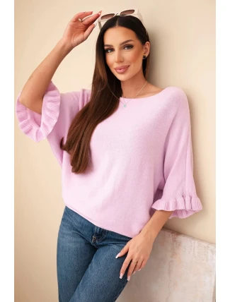 Dámský svetr typu netopýr s kulatým výstřihem jasně fialový