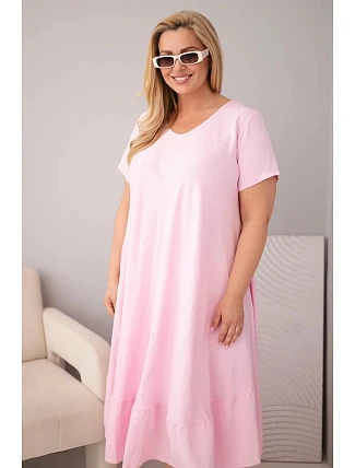 Dámské šaty plus size s krátkým rukávem a volánem z lehké viskózy bonbónová růžová Dámské šaty plus size s krátkým rukávem a volánem z lehké viskózy bonbónová růžová