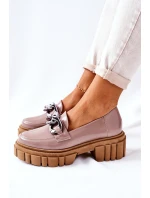 Dámské Boty Loafers Kůže Cappuccino Laura Messi 2339