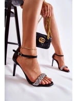 Kožené dámské sandály na vysokém podpatku Lewski Boty 3238 Černá