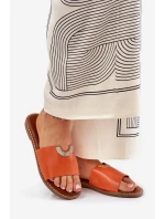 Dámské Pantofle Eko Kožené S Ozdobnými Detaily Oranžové Mevith