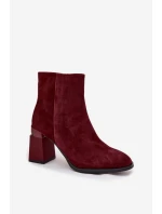 Dámské kotníkové boty z přírodního semiše na sloupkovém podpatku D&A – bordó