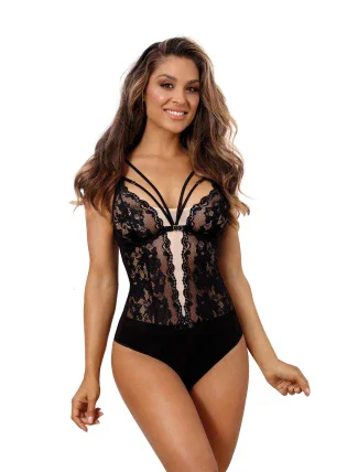 Dámské sexy body V-10110 Černá s tělovou - Axami Dámské sexy body V-10110 Černá s tělovou - Axami