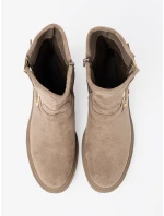 Designové hnědé  kotníčkové boty dámské na plochém podpatku