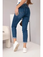 Dámské džíny Mom Fit s vysokým pasem a kontrastním páskem tmavě džínsová