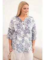 Dámská bavlněná halenka plus size s krátkým rukávem a ozdobným knoflíkem bílá Dámská bavlněná halenka plus size s krátkým rukávem a ozdobným knoflíkem bílá