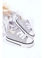 Dětské Brokátové Tenisky Stříbrné Bling-Bling