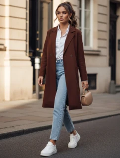 Dámský dlouhý hnědý kabát LINNORE oversize FashionStreet NY0705