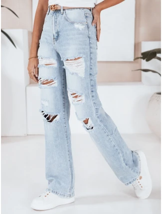 Dámské široké džíny s dírami modré FashionStreet UY2801 Dámské široké džíny s dírami modré FashionStreet UY2801