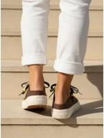 Dámské tenisky na platformě s ozdobnými korálky hnědé ZY1410