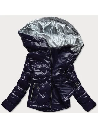 Tmavě modrá prošívaná dámská bunda s kapucí (B9562) Tmavě modrá prošívaná dámská bunda s kapucí (B9562)