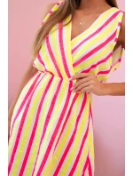 Dámské bavlněné šaty v barevných pruzích neonově žlutá