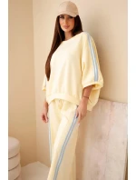 Dámský komplet viskózový máslový se širokými nohavicemi a volnou blůzou žlutý