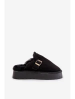 Dámské Pantofle Na Silné Podešvi S Kožíškem A Přezkou Černé Linneola