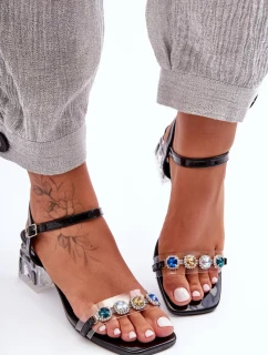 Dámské sandály na podpatku s krystaly černé SBarski