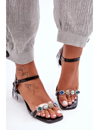 Dámské sandály na podpatku s krystaly černé SBarski Dámské sandály na podpatku s krystaly černé SBarski