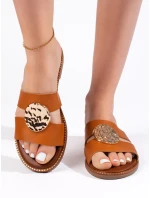 Jedinečné  nazouváky dámské hnědé na plochém podpatku