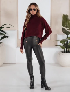 Dámské legíny z ekokůže s knoflíky černé FashionStreet UY2726