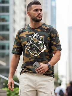 Pánské klasické tričko v maskovacím vzoru s potiskem, zelené, FashionStreet NX2003R