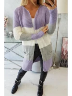 Pruhovaný svetr fialová+ecru