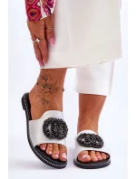 Dámské ploché pantofle s ozdobami S.Barski KV-520-3 stříbrne