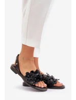 Kožené Sandály Na Plochém Podpatku Zazoo 40425 Černé Kožené Sandály Na Plochém Podpatku Zazoo 40425 Černé