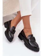 Lakované polobotky dámské mokasyny s ozdobnou sponou Černé Luvianne