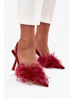 Dámské lodičky s peřím a odhalenou patou Belice – bordó