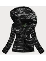 Krátká černá prošívaná dámská bunda s kapucí (CAN-333) Krátká černá prošívaná dámská bunda s kapucí (CAN-333)