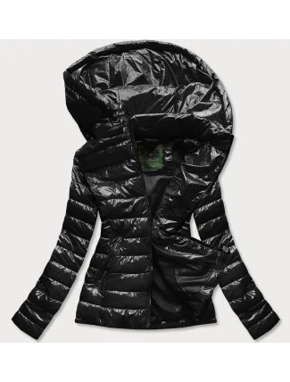 Krátká černá prošívaná dámská bunda s kapucí (CAN-333) Krátká černá prošívaná dámská bunda s kapucí (CAN-333)