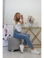 Halenka s žebrovaným výstřihem bílá Halenka s žebrovaným výstřihem bílá