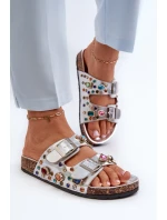 Dekorované Dámské Žabky S Páskami S.Barski MY121 Stříbrné Dekorované Dámské Žabky S Páskami S.Barski MY121 Stříbrné