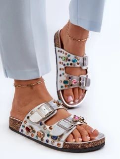 Dekorované Dámské Žabky S Páskami S.Barski MY121 Stříbrné