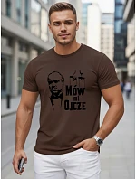Pánské klasické bavlněné hnědé tričko s potiskem FashionStreet NX5145R