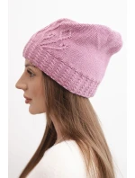 Dámská zimní čepice z vlny s dekorativním ražením K474 tmavě růžová