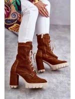 Dámské semišové kozačky na platformě hnědé Edna