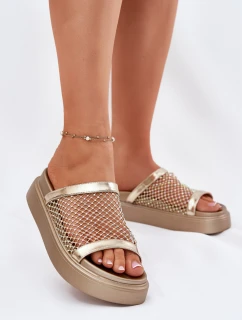 Zdobené dámské sandály na platformě se síťkou S.Barski MY51-016 zlaté