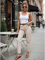 Dámské džíny s páskem mom fit béžové FashionStreet UY3056