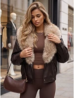 Dámská zimní kožená bunda s kožešinou, hnědá, FashionStreet TY6028 Dámská zimní kožená bunda s kožešinou, hnědá, FashionStreet TY6028