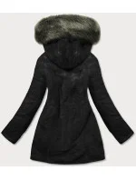 Khaki-černá teplá oboustranná dámská zimní bunda (w610)